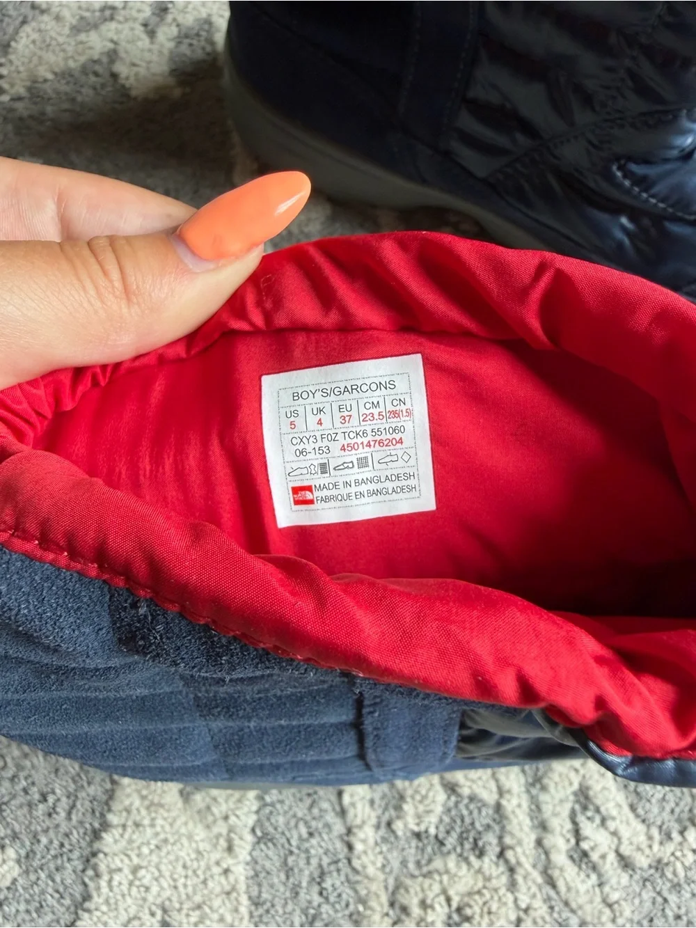 The North Face Kids Navy Boots with Red Trim